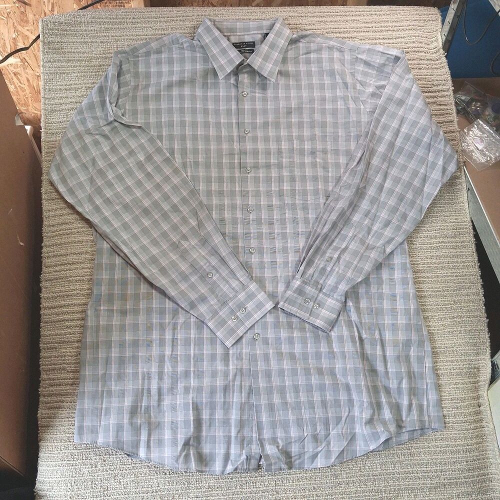 Shaquille O'Neal Men’s Gray Cooling Stretch Button Down Shirt Size XLG Tall Fit